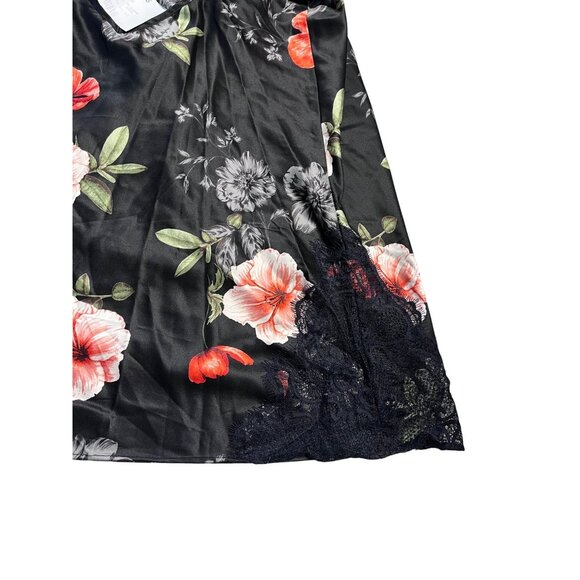 INC Intimates Black Floral Silky Slip Dress W/ Lace Accents Size L - Picture 3 of 3